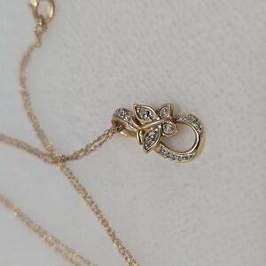 14k Solid Yellow Gold And Diamond Butterfly Pendant Necklace